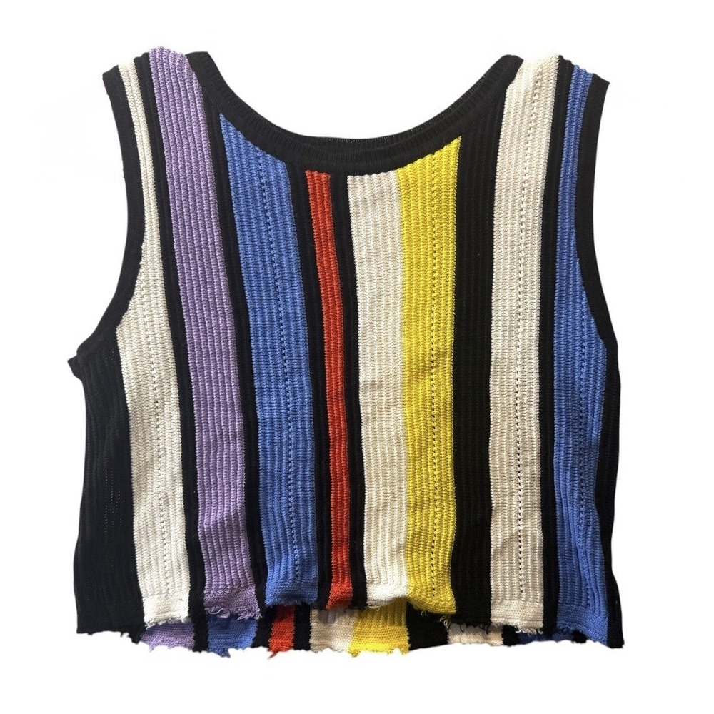 Cider Women's Size Small Vertical Colorful Stripe Knit Crop Top Sleeveless - Picture 1 of 5